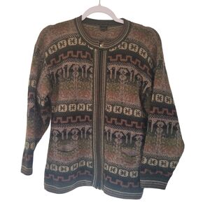 Arcohi's 100% Alpaca Llama Print Cardigan Small Aztec Tribal Womens Full Zip